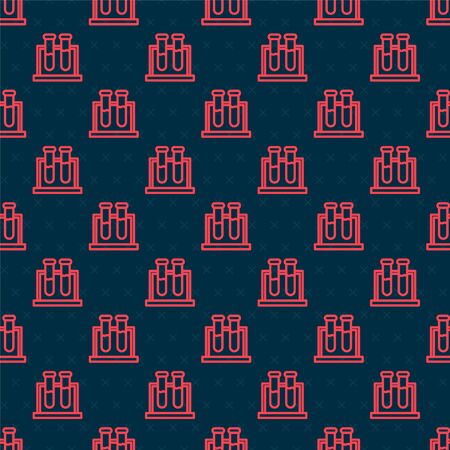 Red line Test tube and flask chemical laboratory test icon isolated seamless pattern on black background. Laboratory glassware sign. Vector Illustrationのイラスト素材