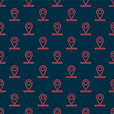 Red line Map pin icon isolated seamless pattern on black background. Navigation, pointer, location, map, gps, direction, place, compass, search concept. Vector Illustrationのイラスト素材