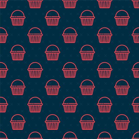 Red line Easter cake icon isolated seamless pattern on black background. Happy Easter. Vector Illustrationのイラスト素材