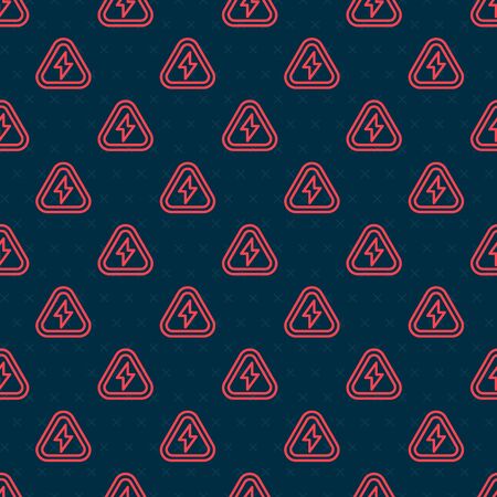 Red line High voltage icon isolated seamless pattern on black background. Danger symbol. Arrow in triangle. Warning icon. Vector Illustrationのイラスト素材