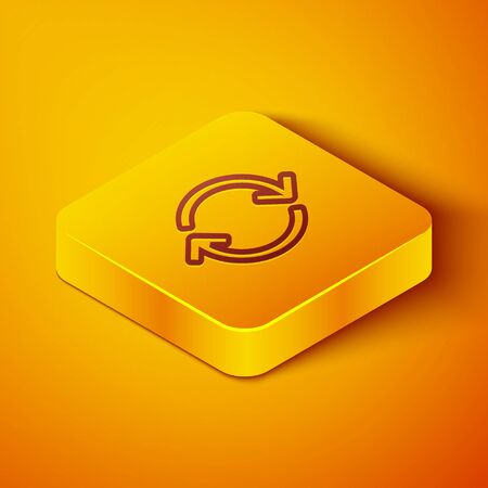 Isometric line Refresh icon isolated on orange background. Reload symbol. Rotation arrows in a circle sign. Yellow square button. Vector Illustrationのイラスト素材
