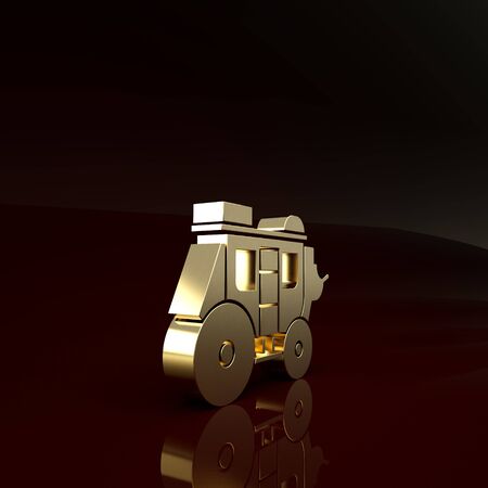 Gold Western stagecoach icon isolated on brown background. Minimalism concept. 3d illustration 3D renderの写真素材