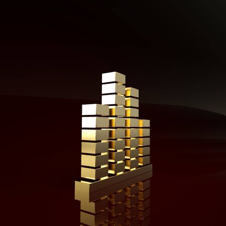 Gold Music equalizer icon isolated on brown background. Sound wave. Audio digital equalizer technology, console panel, pulse musical. Minimalism concept. 3d illustration 3D renderの写真素材