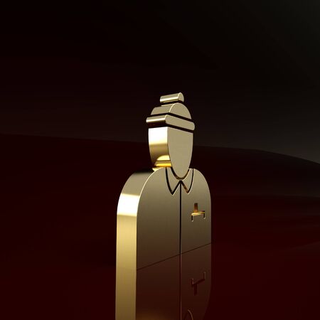 Gold Hockey coach icon isolated on brown background. Minimalism concept. 3d illustration 3D renderの写真素材