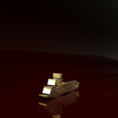 Gold Oil tanker ship icon isolated on brown background. Minimalism concept. 3d illustration 3D renderの写真素材