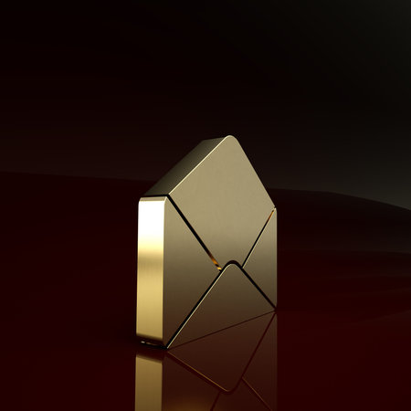 Gold Envelope icon isolated on brown background. Email message letter symbol. Minimalism concept. 3d illustration 3D renderの写真素材