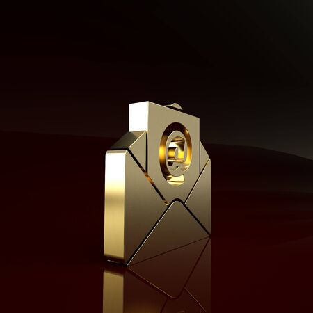 Gold Mail and e-mail icon isolated on brown background. Envelope symbol e-mail. Email message sign. Minimalism concept. 3d illustration 3D renderの写真素材
