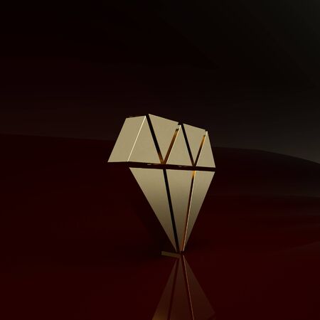 Gold Diamond icon isolated on brown background. Jewelry symbol. Gem stone. Minimalism concept. 3d illustration 3D renderの写真素材