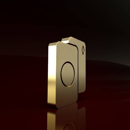 Gold Deck of playing cards icon isolated on brown background. Casino gambling. Minimalism concept. 3d illustration 3D renderの写真素材