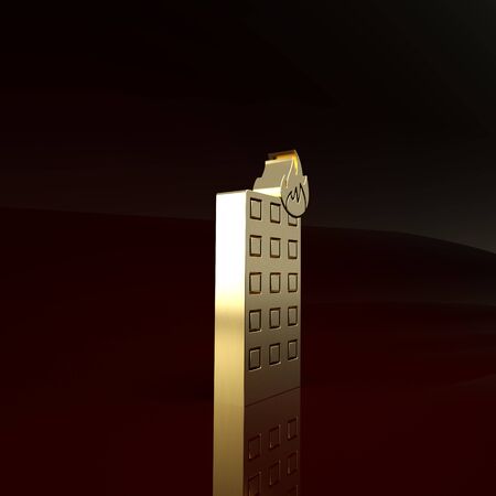 Gold Fire in burning building on city street icon isolated on brown background. Minimalism concept. 3d illustration 3D renderの写真素材