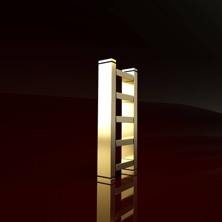 Gold Fire escape icon isolated on brown background. Pompier ladder. Fireman scaling ladder with a pole. Minimalism concept. 3d illustration 3D renderの写真素材