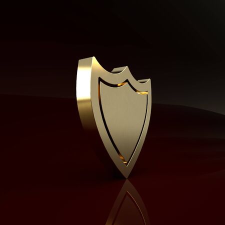 Gold Shield icon isolated on brown background. Guard sign. Security, safety, protection, privacy concept. Minimalism concept. 3d illustration 3D renderの写真素材