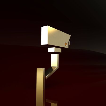 Gold Security camera icon isolated on brown background. Minimalism concept. 3d illustration 3D renderの写真素材