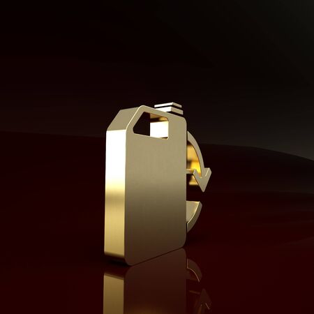 Gold Eco fuel canister icon isolated on brown background. Eco bio and barrel. Green environment and recycle. Minimalism concept. 3d illustration 3D renderの写真素材
