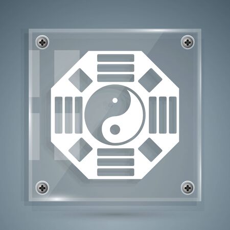 White Yin Yang symbol of harmony and balance icon isolated on grey background. Square glass panels. Vector Illustrationのイラスト素材