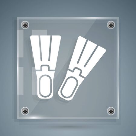 White Rubber flippers for swimming icon isolated on grey background. Diving equipment. Extreme sport. Sport equipment. Square glass panels. Vector Illustrationのイラスト素材