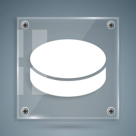 White Hockey puck icon isolated on grey background. Square glass panels. Vector Illustrationのイラスト素材