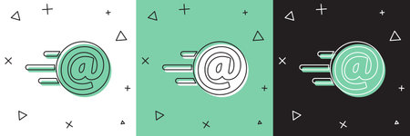 Set Mail and e-mail icon isolated on white and green, black background. Envelope symbol e-mail....