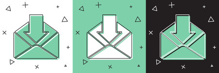 Set Envelope icon isolated on white and green, black background. Received message concept. New,...