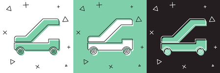 Set Passenger ladder for plane boarding icon isolated on white and green, black background. Airport stair travel.  Vector Illustrationのイラスト素材