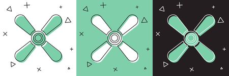Set Plane propeller icon isolated on white and green, black background. Vintage aircraft propeller.  Vector Illustrationのイラスト素材