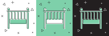 Set Baby crib cradle bed icon isolated on white and green, black background.  Vector Illustration