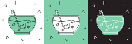 Set Mixed punch with fresh fruits in bowl icon isolated on white and green, black background.  Vector Illustrationのイラスト素材