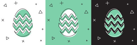 Set Easter egg icon isolated on white and green, black background. Happy Easter.  Vector...