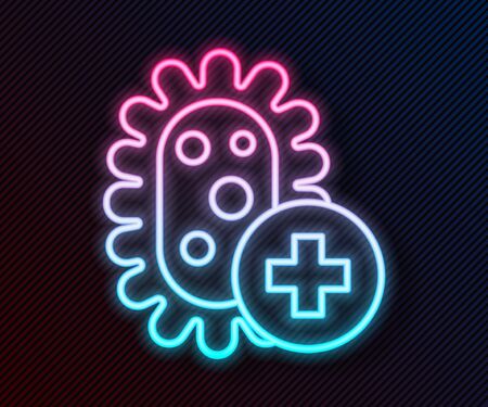Glowing neon line Positive virus icon isolated on black background. Corona virus 2019-nCoV. Bacteria and germs, cell cancer, microbe, fungi. Vector Illustrationのイラスト素材