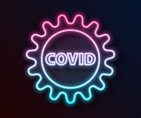 Glowing neon line Corona virus covid-19 icon isolated on black background. Bacteria and germs, cell cancer, microbe, fungi. Vector Illustrationのイラスト素材