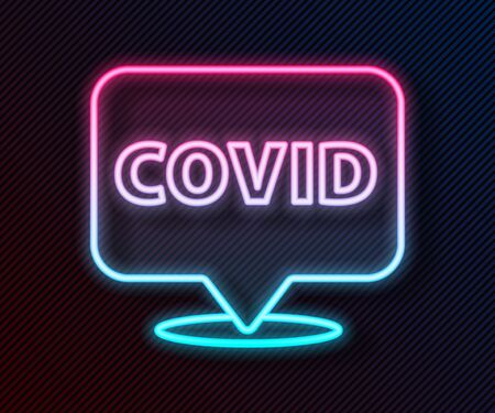 Glowing neon line Corona virus covid-19 on location icon isolated on black background. Bacteria and germs, cell cancer, microbe, fungi. Vector Illustrationのイラスト素材