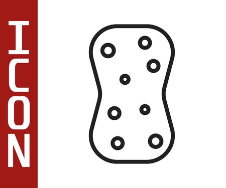 Black line Sponge with bubbles icon isolated on white background. Wisp of bast for washing dishes. Cleaning service logo. Vector Illustrationのイラスト素材