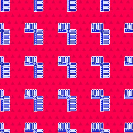 Blue Indian headdress with feathers icon isolated seamless pattern on red background. Native american traditional headdress.  Vector Illustrationのイラスト素材