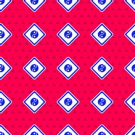 Blue Yin Yang symbol of harmony and balance icon isolated seamless pattern on red background. Vector Illustrationのイラスト素材