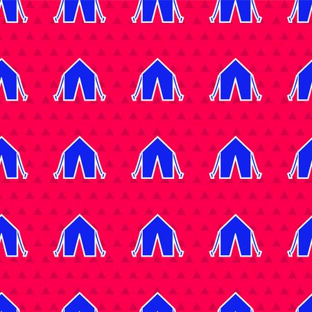 Blue Tourist tent icon isolated seamless pattern on red background. Camping symbol. Vector Illustrationのイラスト素材
