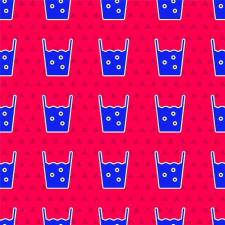 Blue Glass with water icon isolated seamless pattern on red background. Soda glass. Vector Illustrationのイラスト素材