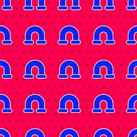 Blue Industry metallic pipe icon isolated seamless pattern on red background. Plumbing pipeline parts of different shapes. Vector Illustrationのイラスト素材