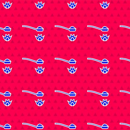 Blue Heroin in a spoon icon isolated seamless pattern on red background. Concept of drug addiction and dependence from the narcotic. Junkie lifestyle. Vector Illustrationのイラスト素材