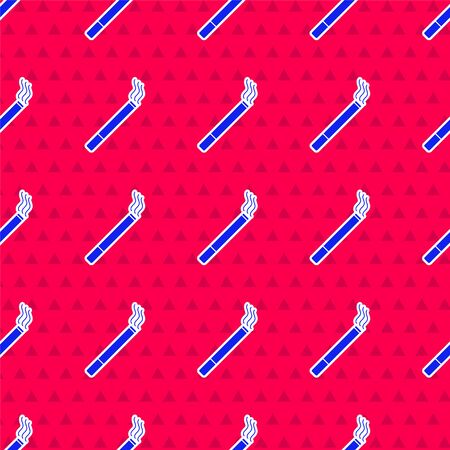 Blue Cigarette icon isolated seamless pattern on red background. Tobacco sign. Smoking symbol. Vector Illustrationのイラスト素材