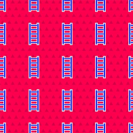 Blue Fire escape icon isolated seamless pattern on red background. Pompier ladder. Fireman scaling ladder with a pole. Vector Illustrationのイラスト素材