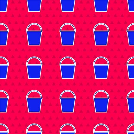 Blue Fire bucket icon isolated seamless pattern on red background. Metal bucket empty or with water for fire fighting. Vector Illustrationのイラスト素材