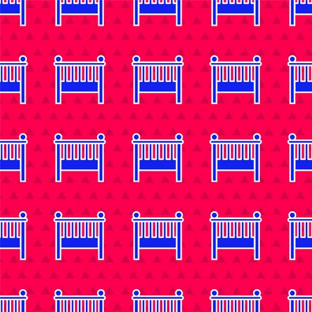 Blue Baby crib cradle bed icon isolated seamless pattern on red background. Vector Illustrationのイラスト素材