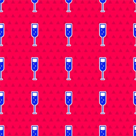 Blue Glass of champagne icon isolated seamless pattern on red background. Vector Illustrationのイラスト素材