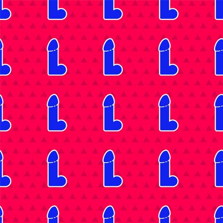 Blue Dildo vibrator for sex games icon isolated seamless pattern on red background. Sex toy for adult. Vaginal exercise machines for intimate. Vector Illustrationのイラスト素材