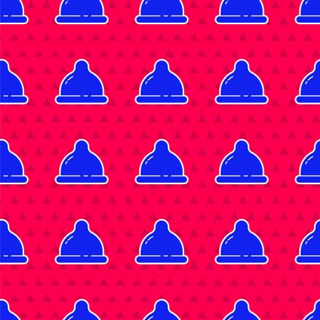 Blue Condom safe sex icon isolated seamless pattern on red background. Safe love symbol. Contraceptive method for male. Vector Illustrationのイラスト素材