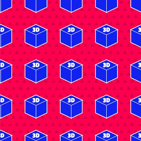 Blue Isometric cube icon isolated seamless pattern on red background. Geometric cubes solid icon. 3D square sign. Box symbol. Vector Illustrationのイラスト素材