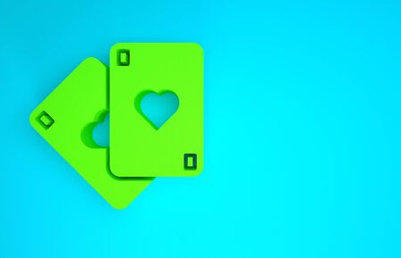 Green Playing cards icon isolated on blue background. Casino gambling. Minimalism concept. 3d illustration 3D renderの写真素材