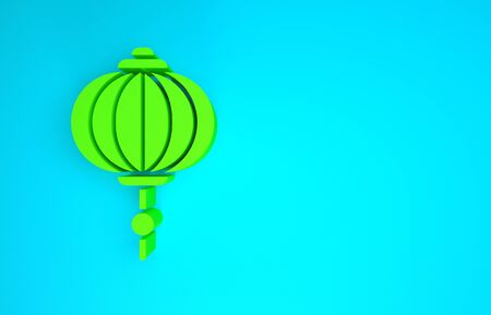 Green Chinese paper lantern icon isolated on blue background. Minimalism concept. 3d illustration 3D renderの写真素材