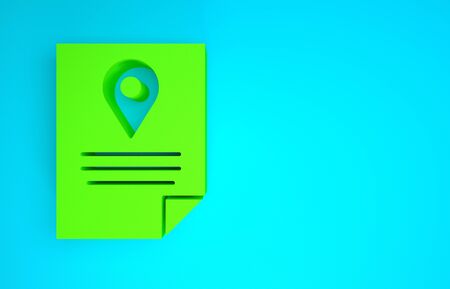 Green Document tracking marker system icon isolated on blue background. Parcel tracking. Minimalism concept. 3d illustration 3D renderの写真素材