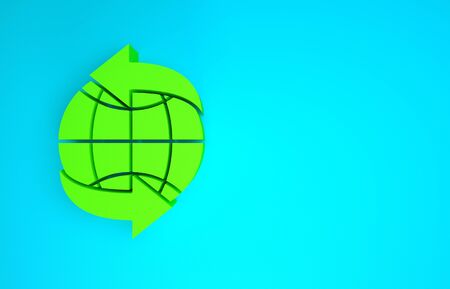 Green Worldwide icon isolated on blue background. Pin on globe. Minimalism concept. 3d illustration 3D renderの写真素材